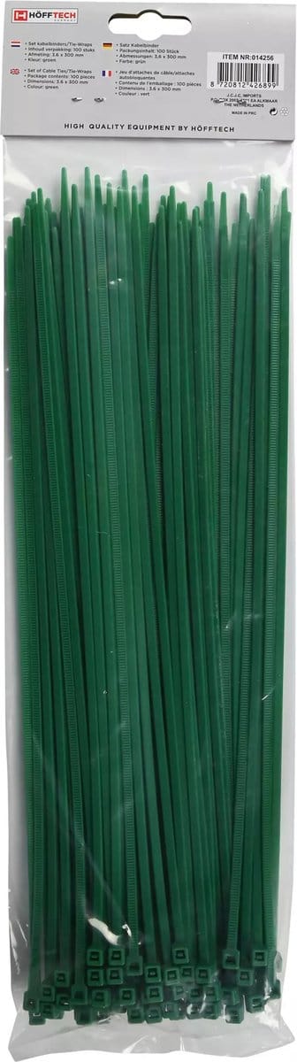 Hofftech Groene kabelbinders - 300 mm - set van 100 stuks - veelzijdig gebruik