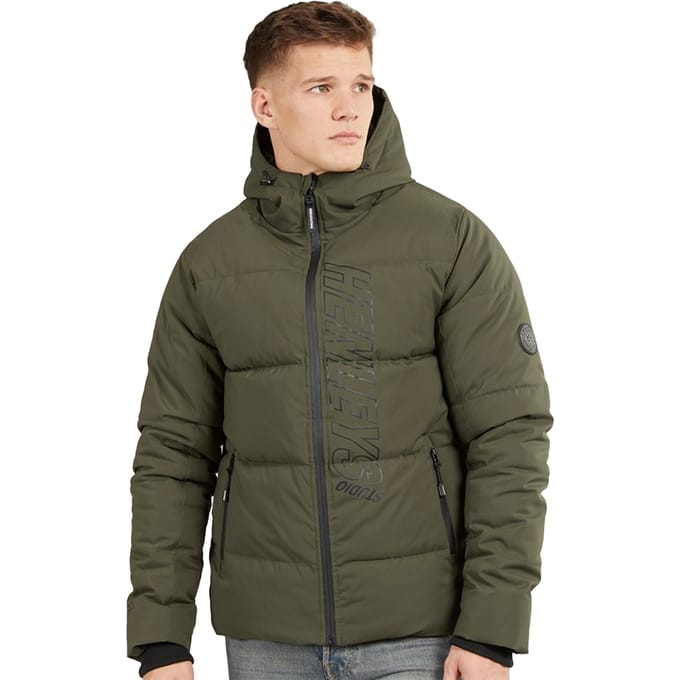 Henleys Heren Systeem Ski Puffer Jacket (Khaki Groen)