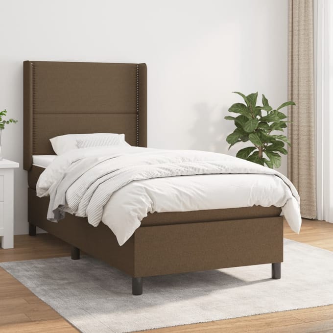 vidaXL - Boxspring - met - matras - stof - donkerbruin - 90x190 - cm