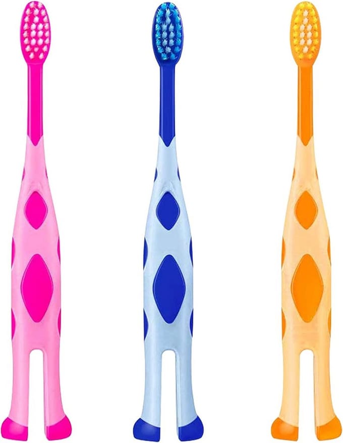 Kindertandenborstel met Extra Zachte Haren en Staande Basis - 3 Pack voor Ouders