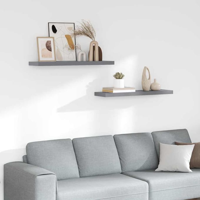 vidaXL - Wandschappen - zwevend - 2 - st - 90x23,5x3,8 - cm - MDF - grijs