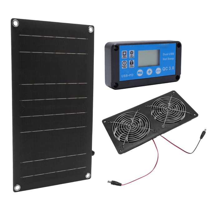 6 Inch Dubbele Afzuigventilatoren 20W Op Zonnepaneel Werking Ventilator met Tijdschakelaar black