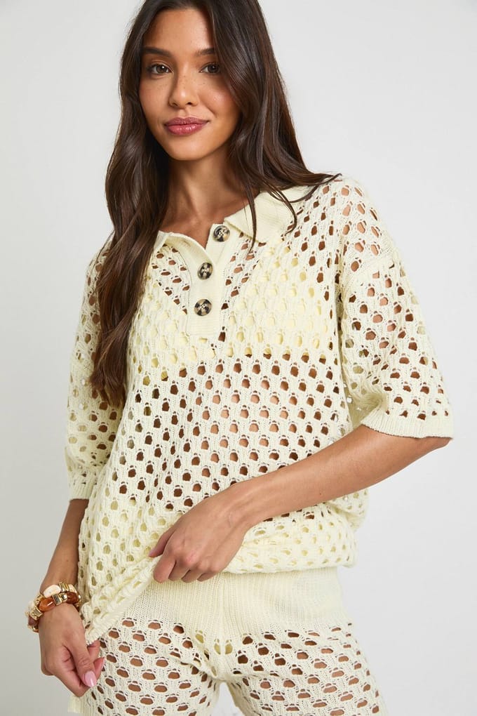 boohoo Dames Gehaakte Oversized Gebreide Blouse En Short Set | Creme | Maat: Medium