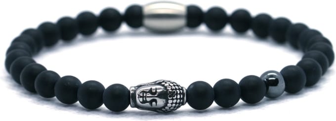 Heren armband - mat onyx 6mm - buddha RVS