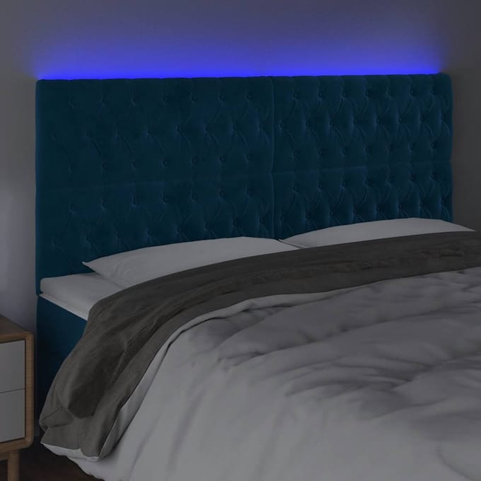 vidaXL - Hoofdbord - LED - 200x7x118/128 - cm - fluweel - donkerblauw