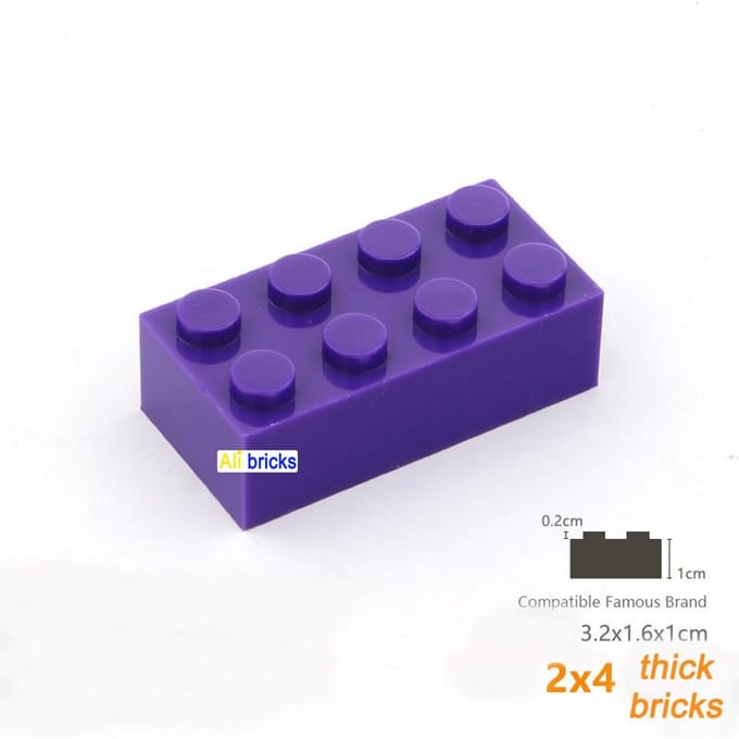 20 stuks Bulk Blokken Bouwstenen Dik 2x4 Gericht op Leren Assemblage Constructie Speelgoed voor Kinderen Afmeting Werkt Met Met 3001 purple