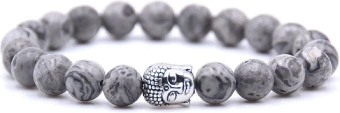 Armband Van Natuursteen - Grijze map Jaspis Stenen – Buddha / Boedha – 20 cm - Rhylane®