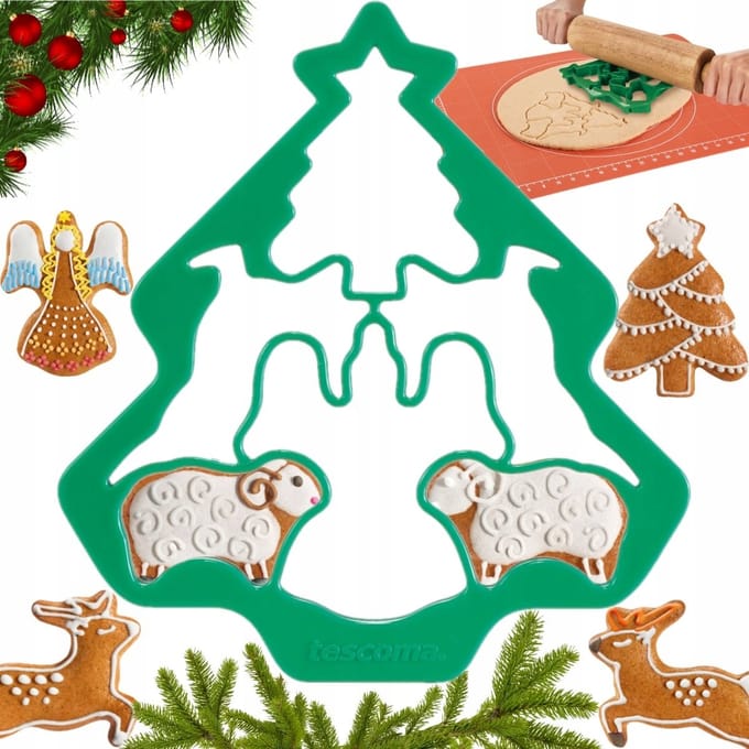 Kerstkoekjes Opvallend: kerstboom, engel, rendier, schaap