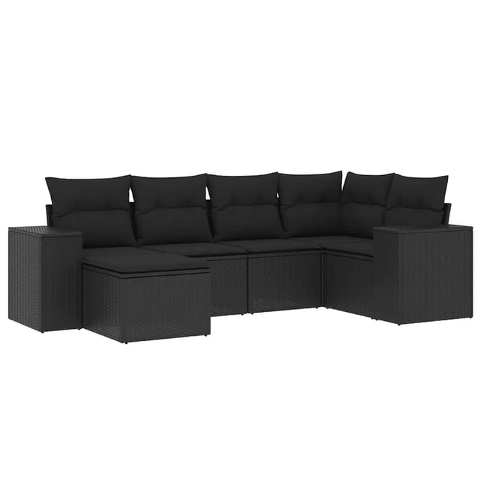 vidaXL - 6-delige - Loungeset - met - kussens - poly - rattan - zwart