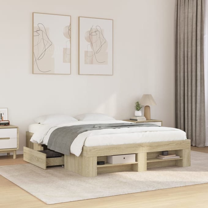vidaXL - Bedframe - zonder - matras - hout - sonoma - eikenkleurig - 140x190 - cm