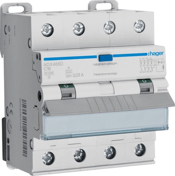 Hager Aardlekautomaat ADX466D FI-LS 4P 10kA C-16A 30mA
