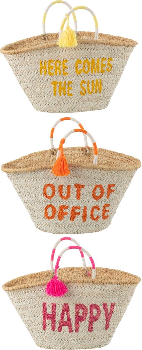 J-Line strandtas Citaat Zomer - maïs - mix - 3 stuks