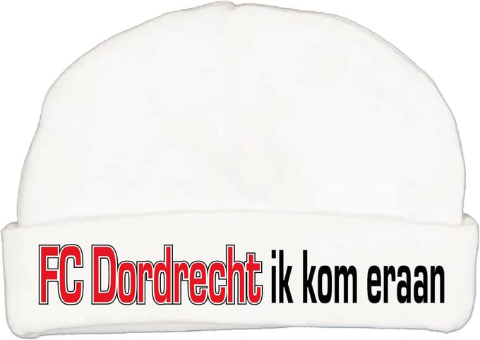 Babymutsje met de tekst: FC Dordrecht ik kom eraan !