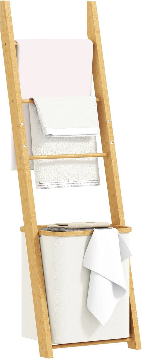 Homcom Badkamerrek-Bamboe, Polyester-43L x 35B x 133H cm-Crèmewit