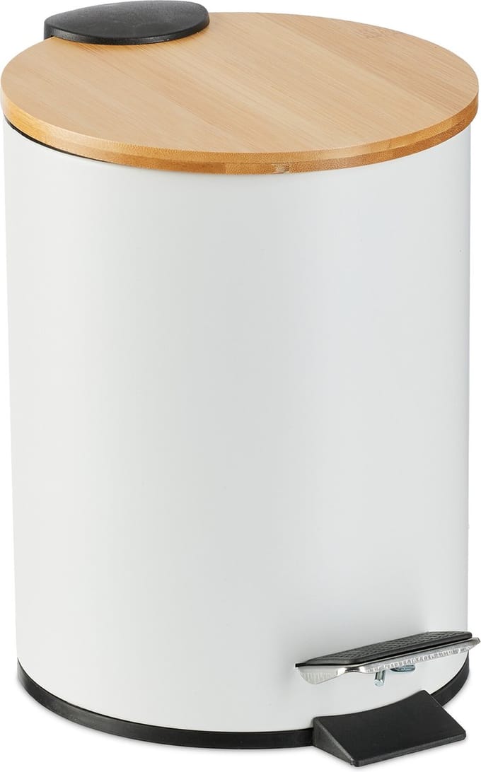 pedaalemmer 3 l - softclose - binnenemmer - bamboe deksel - metaal - badkamer - wit