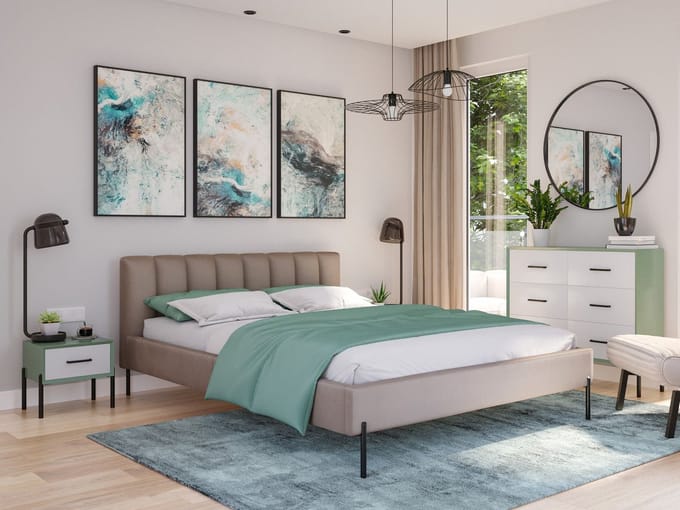 Selsey MILANNO – Gestoffeerd bed 160x200 cm met lattenbodem – in velours – greige