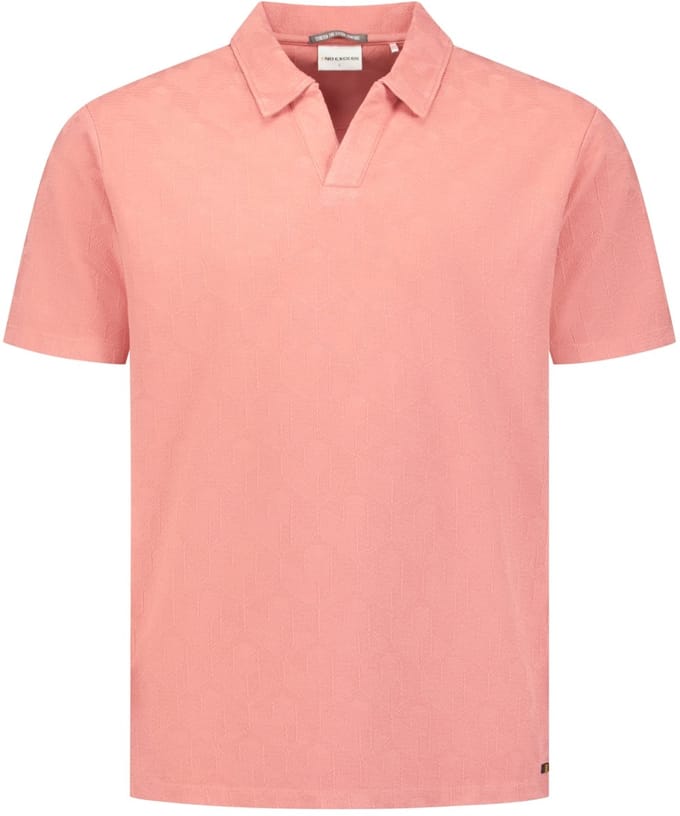Polo met V-hals en korte mouwen met jacquardprint