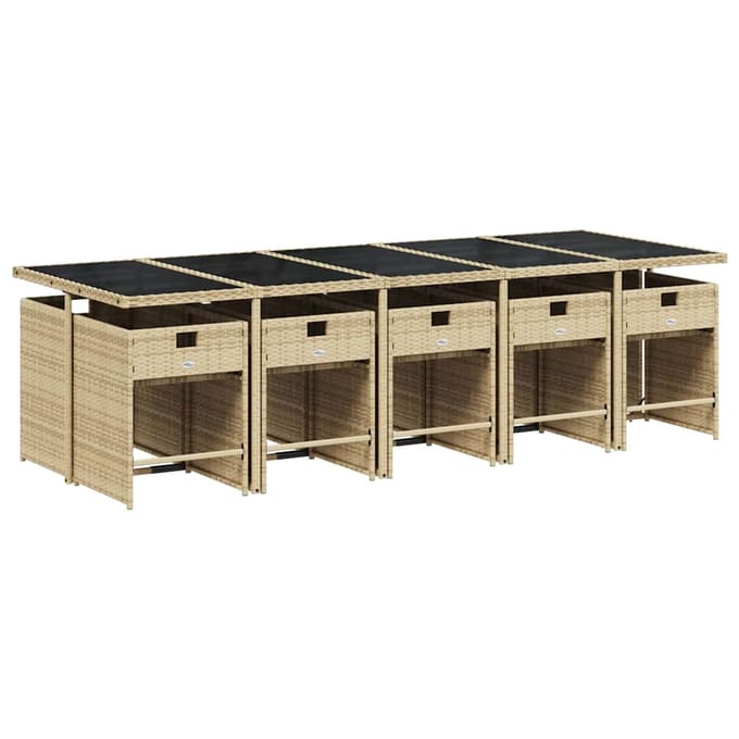 vidaXL - 11-delige - Tuinset - met - kussens - poly - rattan - gemengd - beige