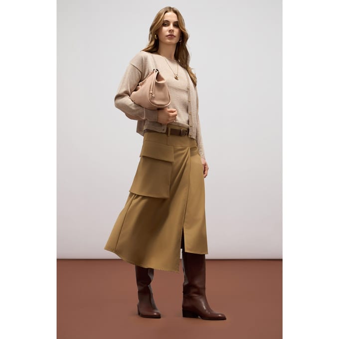 Oltre Fluid Midi A-line Skirt With Panel Brown Taglia: 48 | Minigonne Outlet | Donna | Marrone