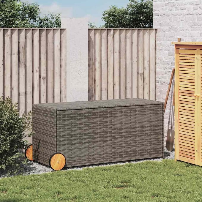 vidaXL - Tuinbox - met - wielen - 283 - L - poly - rattan - grijs