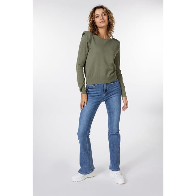 EsQualo Sweater Basic Shoulder Pads Leaf Green Taglia: M | Maglioni a maglia Outlet | Donna | Verde