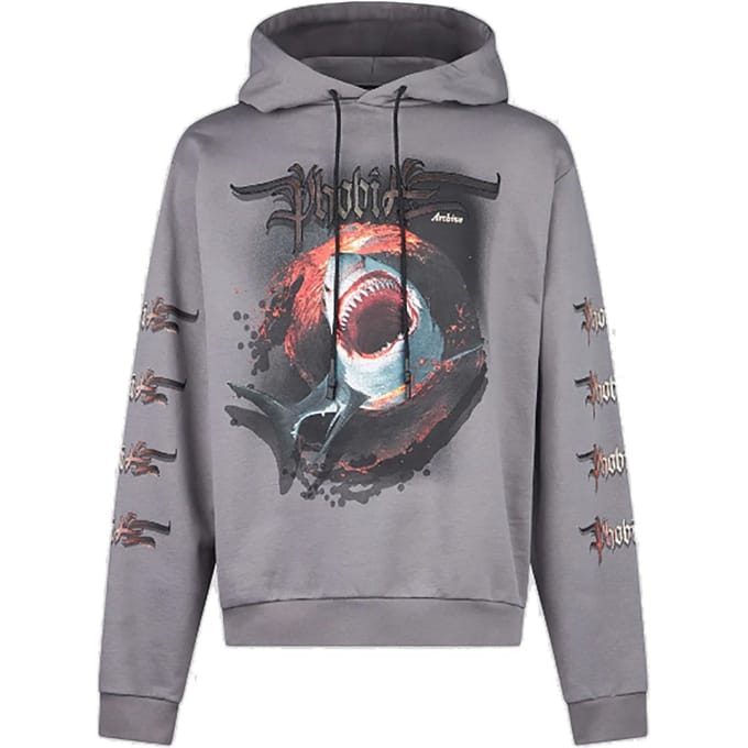 Lichtgewicht herensweatshirt met capuchon en haaienprint, grijs