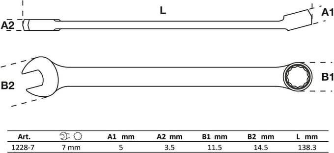 BGS Steekringsleutel - extra lang - 7 mm