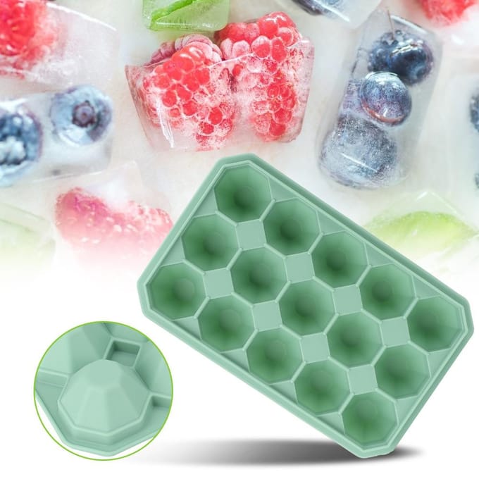 15 Ruitjes DIY Siliconen IJsvorm Vries Pudding Vorm Chocolade Vorm Bakken met Deksel Groen pink