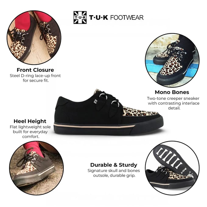 TUK Pointed Creeper Sneaker Zwart Luipaard Canvas Platform Schoenen - A9180