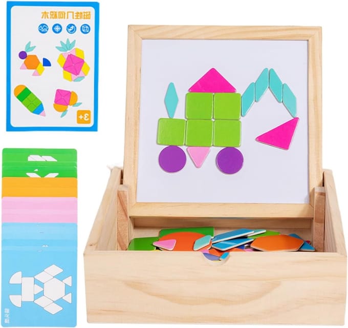Magnetische Tangrams - Houten Puzzel - Cognitieve Ontwikkeling - Stimuleert Logisch Denken - 19.4 x 19.4 cm - Multi