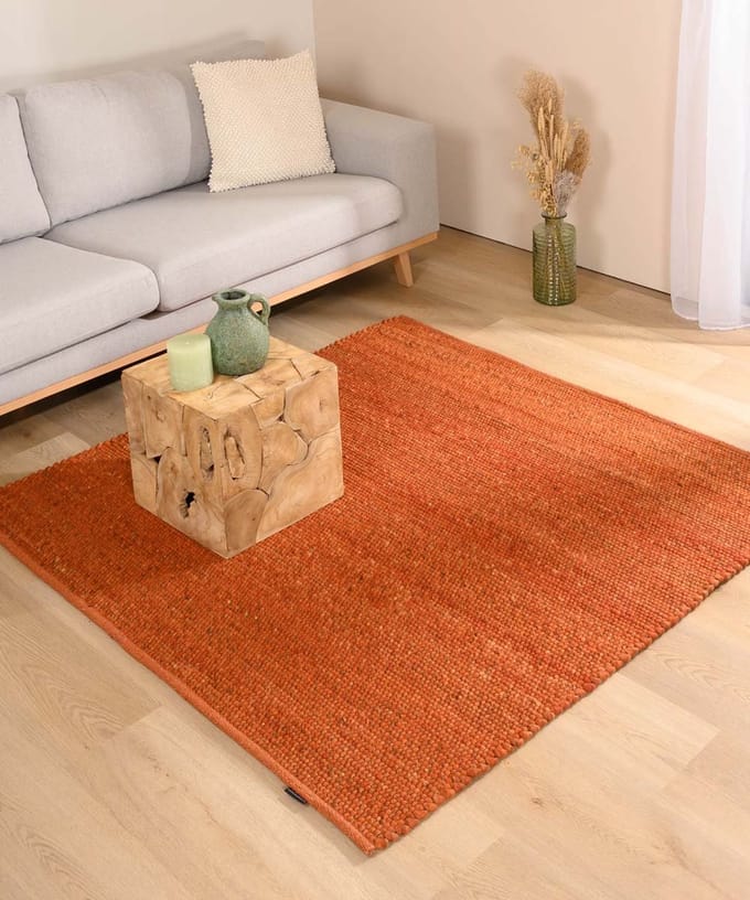 Wollen vloerkleed vierkant - Lett cognac 150x150