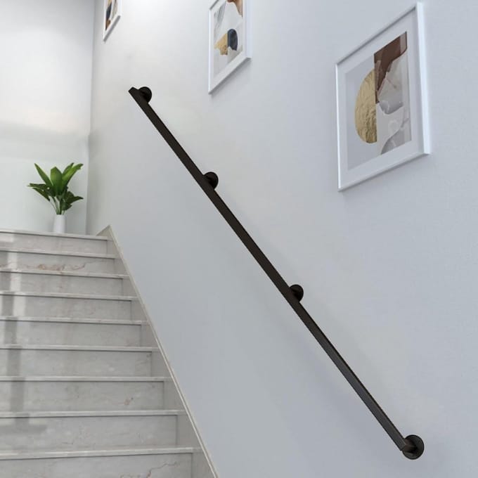Trapleuning Kit - Wandmontage Leuning - Veilige Trappen - Roestwerende Coating - 80 cm - Zwart
