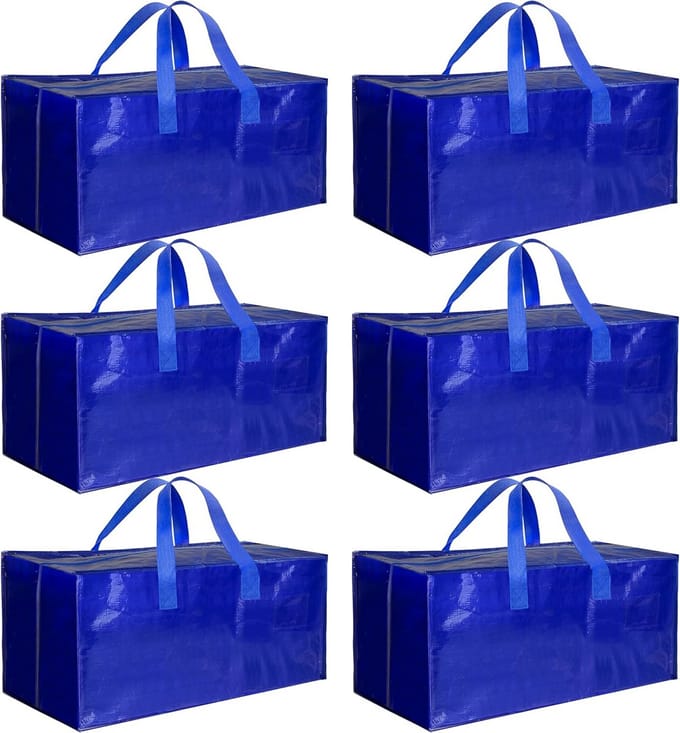 6-Pack Extra Grote Verhuistassen met Stevige Ritsen en Draaggrepen