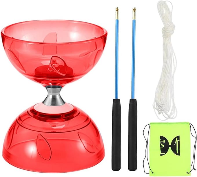 Lichtgevende Diabolo - Jongleerbal - Behendigheidstraining - Drievoudige kogellagers - 14.5 cm diameter - Rood