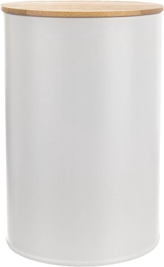 Voedselcontainer Metaal Wit met Bamboe Deksel WHITELINE 800 ml - Vershoudbakjes - Vershouddoos - Bakjes - Diepvriesbakjes - Vershouden