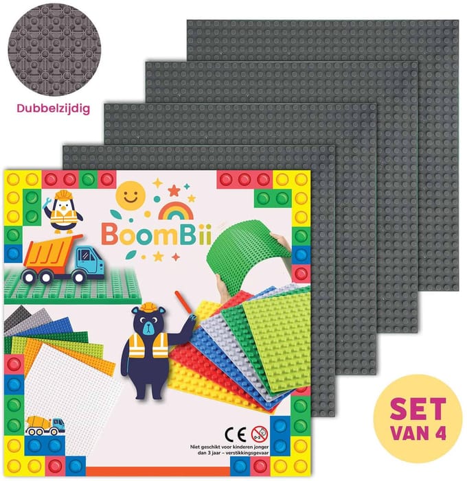 Dubbelzijdige bouwplaat donkergrijs - LEGO geschikt - 4 bouwplaten