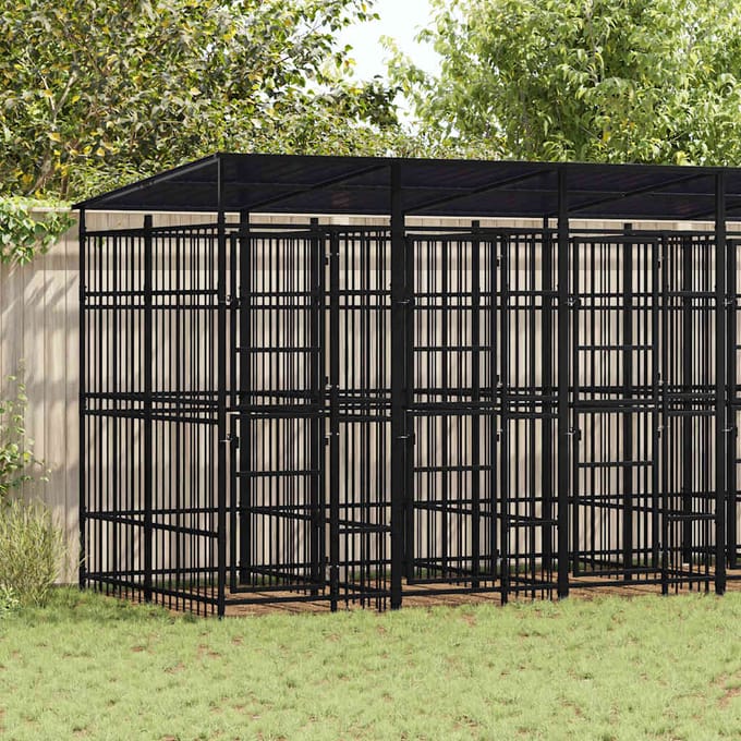 vidaXL - Hondenkennel - met - dak - 11,06 - m² - staal