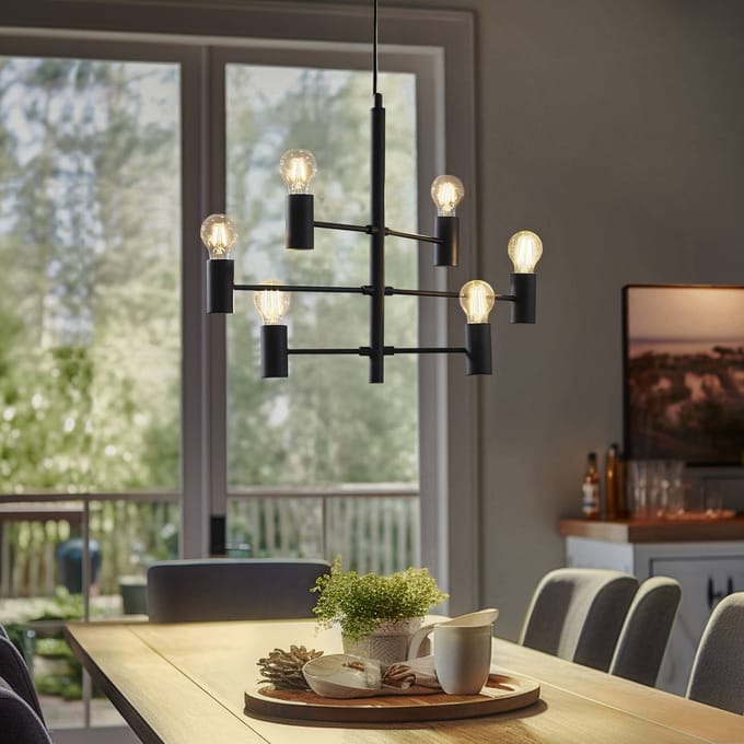 Lucande - hanglamp - 6lichts - Metaal - H: 8.6 cm - E27 - zwart