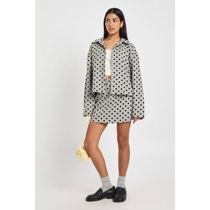 boohoo Dames Polka Dot Wollen Look Mini Rok | Grey | Maat: 6
