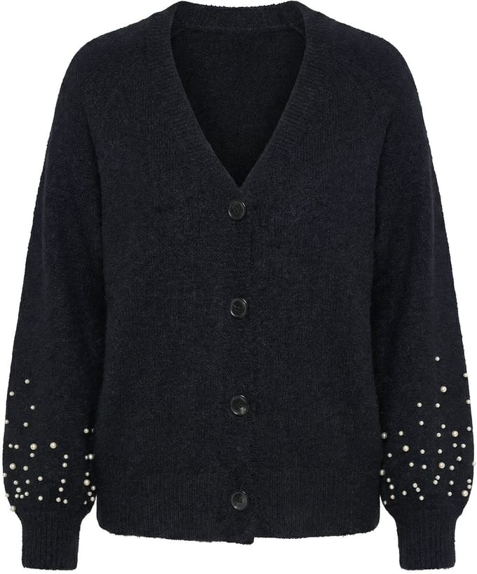 Studio Untold - Dames - Vest oversized model ballonmouwen met sierkralen - Zwart - Maat 50+