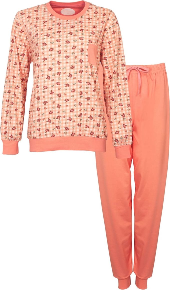 Tenderness Dames Pyjama - Katoen - Licht Oranje - Maat L