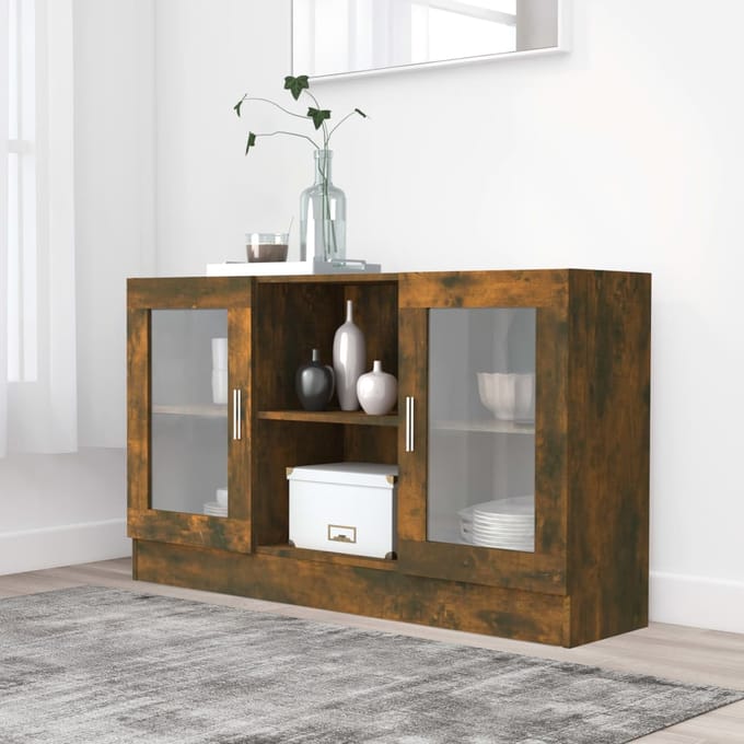 vidaXL - Vitrinekast - 120x30,5x70 - cm - bewerkt - hout - gerookt - eikenkleurig