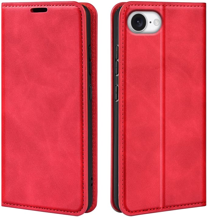 MobyDefend Hoesje - Geschikt voor iPhone 16e / iPhone 17e - Luxe Wallet Bookcase (Magnetische Sluiting) - Rood