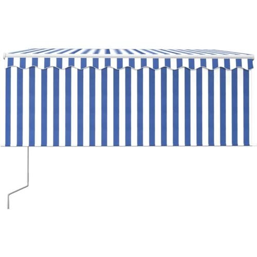 vidaXL - Luifel - met - rolgordijn, - LED - en - windsensor - 3x2,5 - m - blauw - en - wit