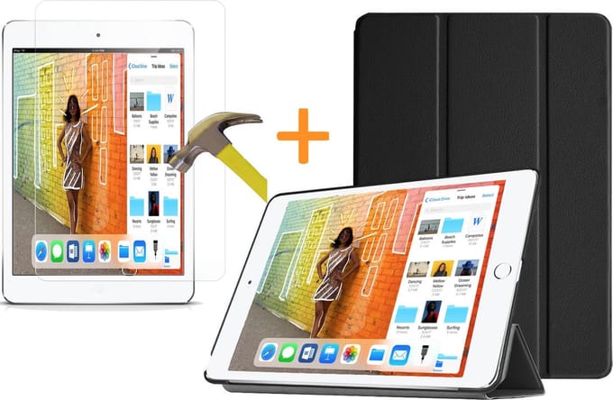 Hoes + Screenprotector geschikt voor iPad 2018 / 2017 9.7 Inch - Book Case Zwart