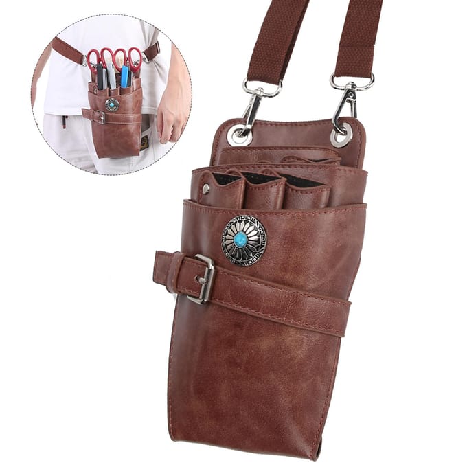 Kapper Schaar Etui Holster met Riem Kappers Taille Houder Etui Tas Bruin brown