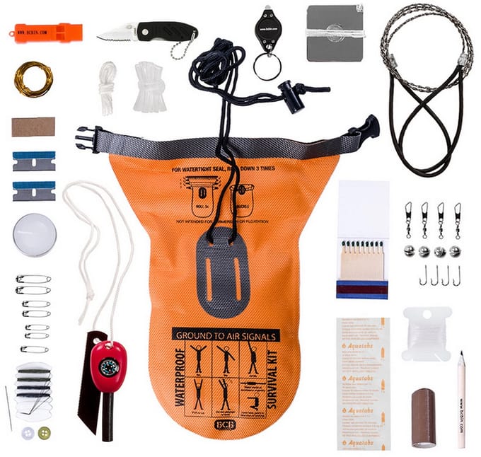 Bushcraft survivalset waterproof survival blikje 21-delig - oranje