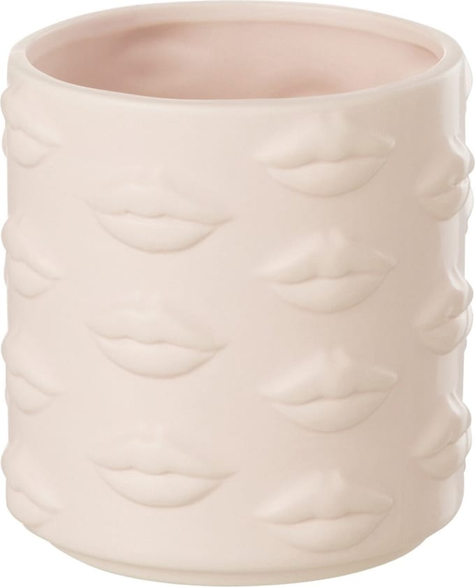J-Line bloempot Kus Dolomiet - keramiek - roze - 2 stuks - Ø 14 cm