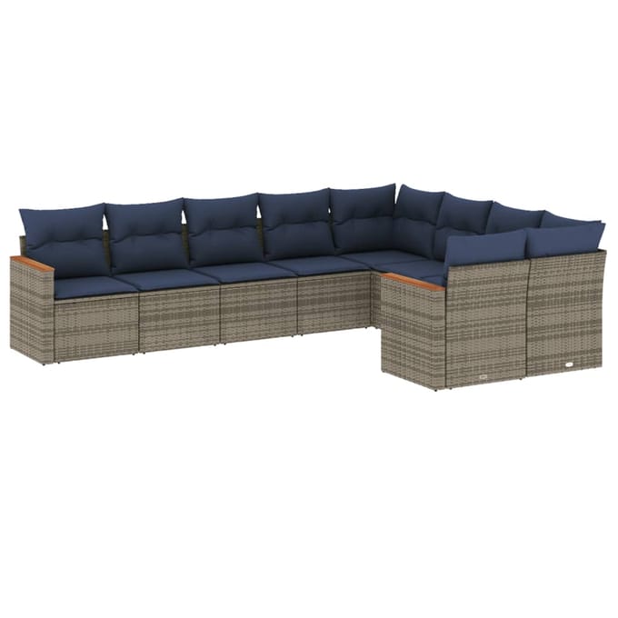 vidaXL - 9-delige - tuinbankset - met - kussens, - grijs - polyrotan