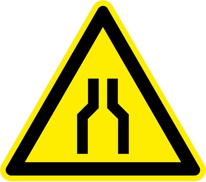 Waarschuwingssticker wegversmalling 100 mm
